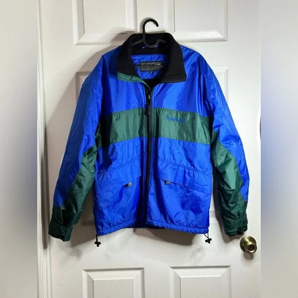 Vtg Timberland Nylon Jacket Coat Waterproof Fleece Lined Mens S Blue Green - Picture 3 of 15